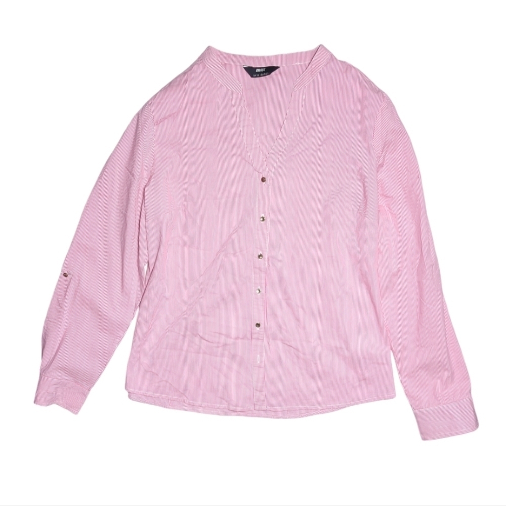 MAX Striped Button Down V Neck Top Size L